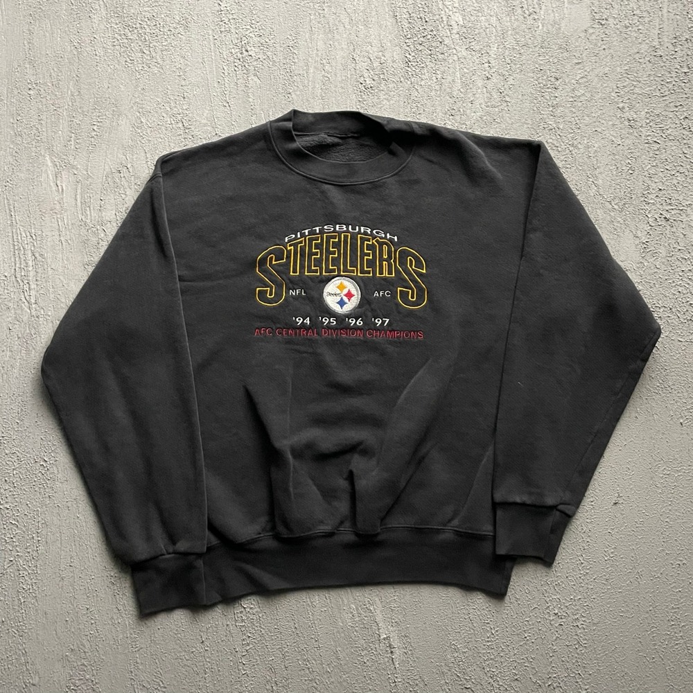 Vintage Pittsburgh Steelers AFC Champions Sweatshirt Mens Large Black 90s NFL